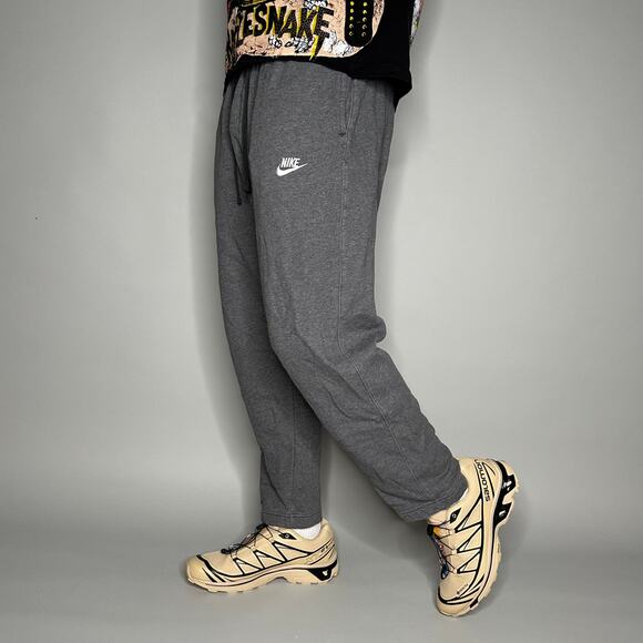 Vintage Y2K Nike Sweatpants Mens L Dark Grey Cotton Joggers White Swoosh